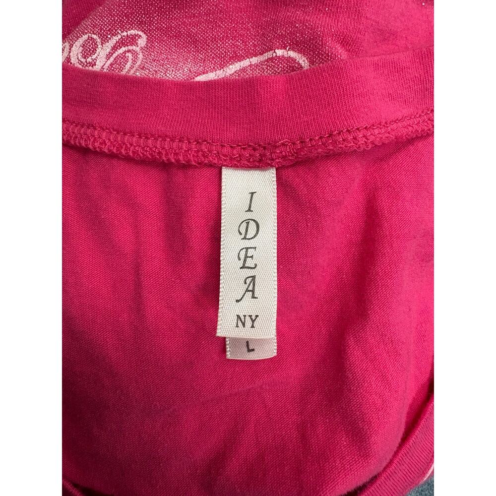 Idea NY Graphic V-Neck Tee Pink & White Y2K Inspired - Picture 4 of 5